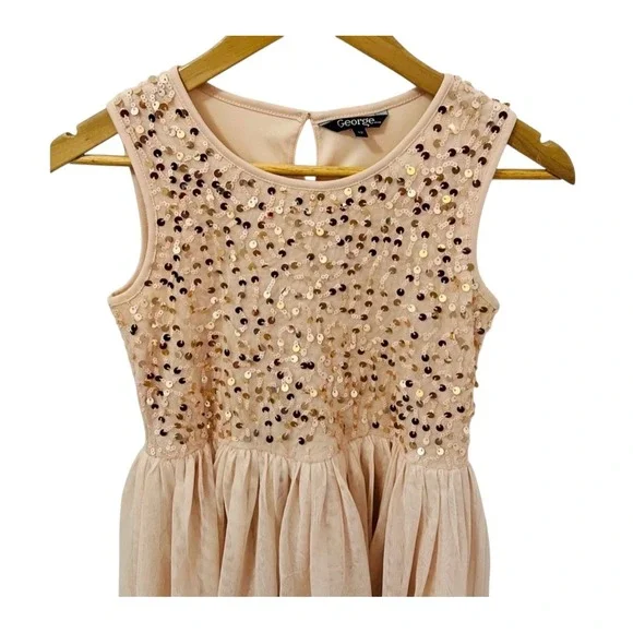 George Girls Size 12 Rose Gold Sequin Tulle Dress Party Special Occasion - Picture 3 of 5